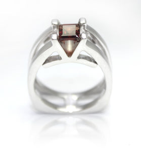 Sterling silver statement ring with princess cut garnet