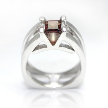 Sterling silver statement ring with princess cut garnet