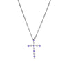 Sterling silver cross pendant with amethyst gemstones and link chain