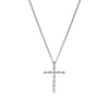 Sterling silver cross pendant with blue topaz stones and link chain