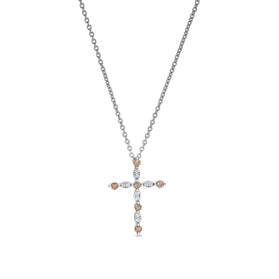 Sterling silver cross pendant with citrine center and clear stones, on chain