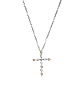 Sterling silver cross pendant with citrine center and clear stones, on chain