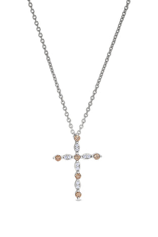 Sterling silver cross pendant with citrine center and clear stones, on chain