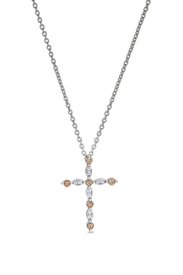 Sterling silver cross pendant with citrine center and clear stones, on chain