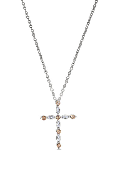 Sterling silver cross pendant with citrine center and clear stones, on chain