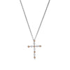 Sterling silver cross pendant with citrine center and clear stones, on chain