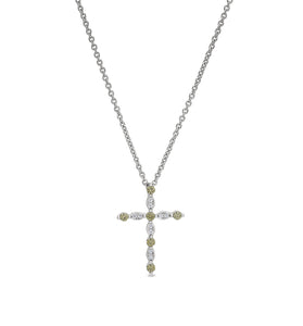 Sterling silver cross pendant with peridot-style green stones on chain