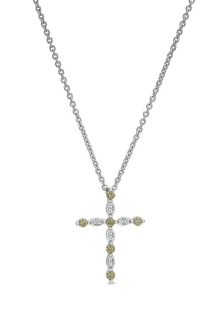 Sterling silver cross pendant with peridot-style green stones on chain