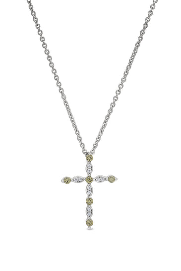 Sterling silver cross pendant with peridot-style green stones on chain