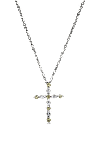 Sterling silver cross pendant with peridot-style green stones on chain