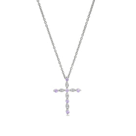 Sterling silver cross pendant with pink sapphire stones and silver chain