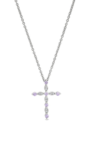 Sterling silver cross pendant with pink sapphire stones and silver chain