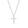 Sterling silver cross pendant with pink sapphire stones and silver chain