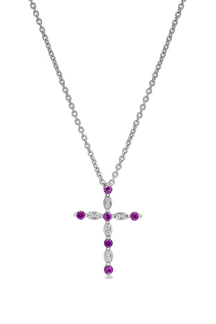 Sterling silver cross pendant with purple ruby-style stones on chain