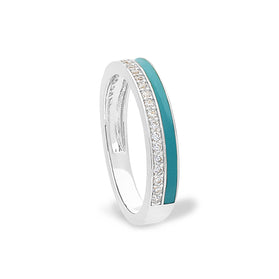 Sterling silver ring with turquoise enamel band and textured outer edge