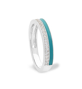 Sterling silver ring with turquoise enamel band and textured outer edge