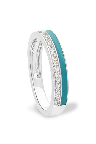 Sterling silver ring with turquoise enamel band and textured outer edge
