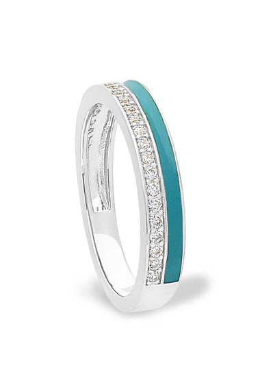 Sterling silver ring with turquoise enamel band and textured outer edge