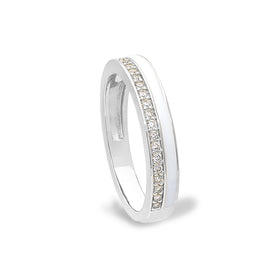 Sterling silver ring with white enamel and CZ pavé band
