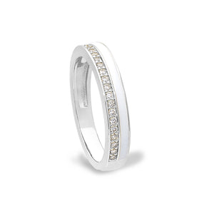 Sterling silver ring with white enamel and CZ pavé band