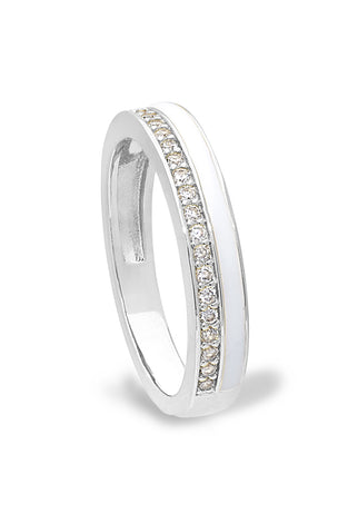 Sterling silver ring with white enamel and CZ pavé band
