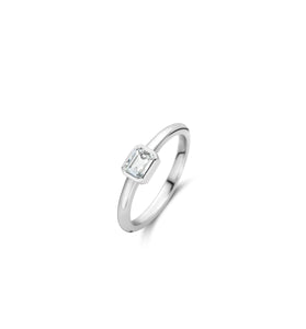 Sterling silver bezel ring with square-cut crystal in open square setting