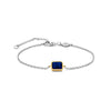 Sterling silver bracelet with blue square bezel charm and round clasp
