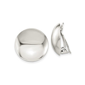 Polished round sterling silver button clip earrings, hinged non-pierced backs