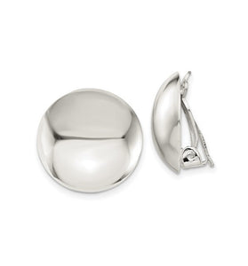 Polished round sterling silver button clip earrings, hinged non-pierced backs