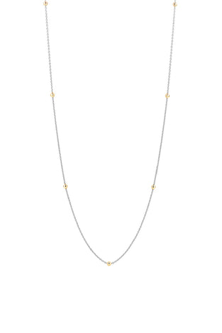 Sterling silver station chain necklace with small yellow-gold plated bead links