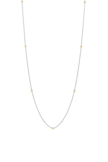 Sterling silver station chain necklace with small yellow-gold plated bead links