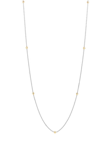Sterling silver station chain necklace with small yellow-gold plated bead links