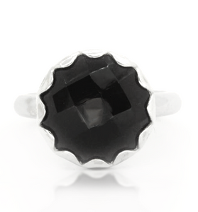 sterling silver with checkerboard cut black zircon in a elegant design