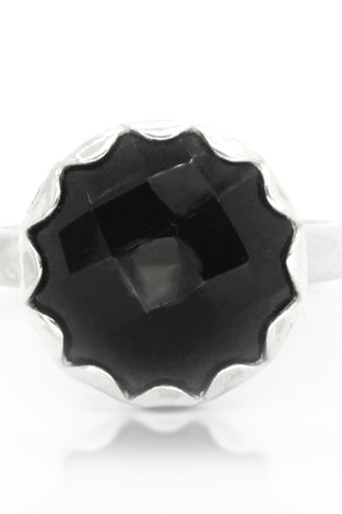 sterling silver with checkerboard cut black zircon in a elegant design