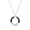 Sterling silver pendant with black enamel circular ring and pavé halo on chain