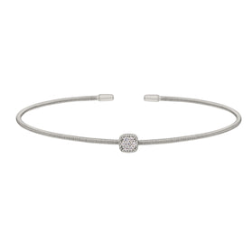 Sterling silver cuff bracelet with a single round cluster centerpiece