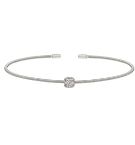 Sterling silver cuff bracelet with a single round cluster centerpiece