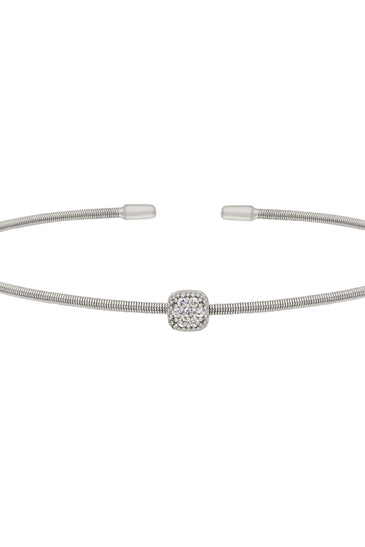 Sterling silver cuff bracelet with a single round cluster centerpiece