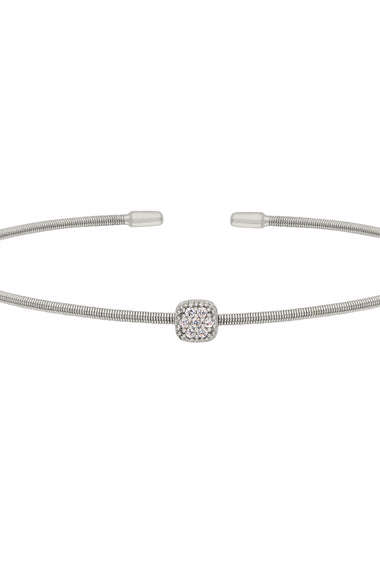 Sterling silver cuff bracelet with a single round cluster centerpiece