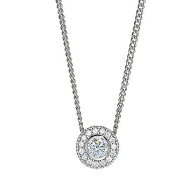 Sterling silver CZ halo pendant necklace with round center stone and halo