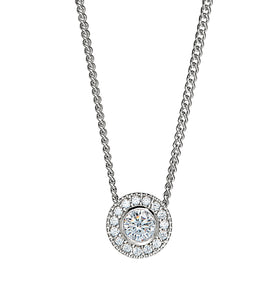 Sterling silver CZ halo pendant necklace with round center stone and halo