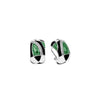 Sterling silver hoop earrings with green enamel and clear accents