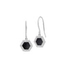 Hexagon enamel drop earrings in sterling silver with black center and rhinestone border