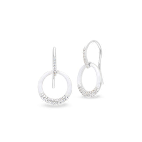 Sterling silver hoop earrings with white enamel and pavé stones
