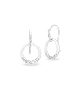 Sterling silver hoop earrings with white enamel and pavé stones