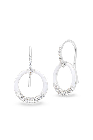 Sterling silver hoop earrings with white enamel and pavé stones