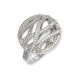 Sterling silver CZ lattice ring with oval openwork and sparkling round stones