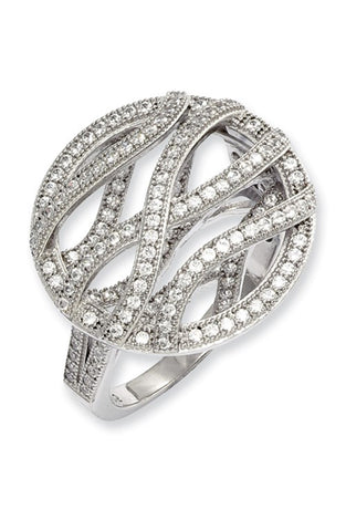 Sterling silver CZ lattice ring with oval openwork and sparkling round stones