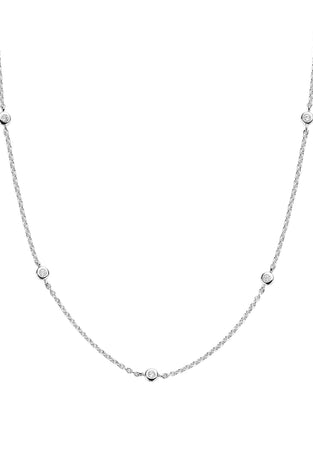 Sterling silver station chain necklace with small round stations and lobster clasp