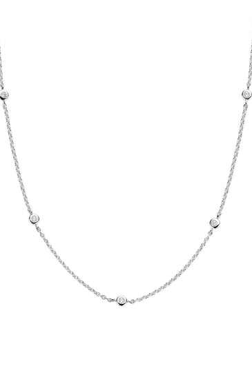 Sterling silver station chain necklace with small round stations and lobster clasp